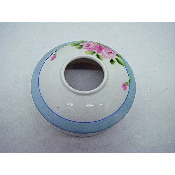 Vintage Hair Receiver Trinket Dish Floral Porcelain Hand Painted Footed w/ Lid - Picture 6 of 12